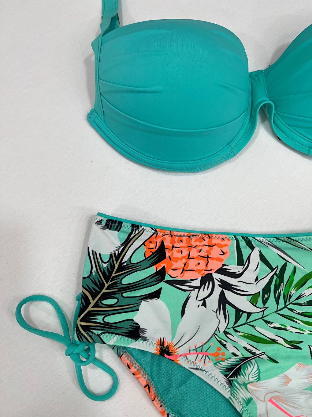 Kadın Turkuaz Mavi Tropikal Desen Bikini Takım HZL25S-LC3325-3