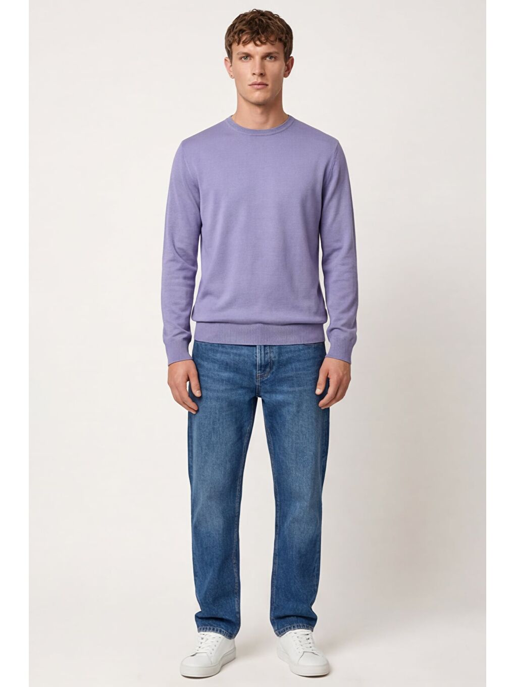 Erkek Lila Normal Kesim Regular Fit Yünlü Düz Triko Kazak-1