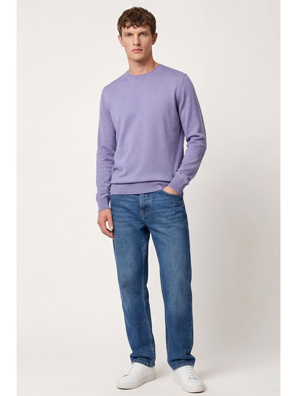 Erkek Lila Normal Kesim Regular Fit Yünlü Düz Triko Kazak-2