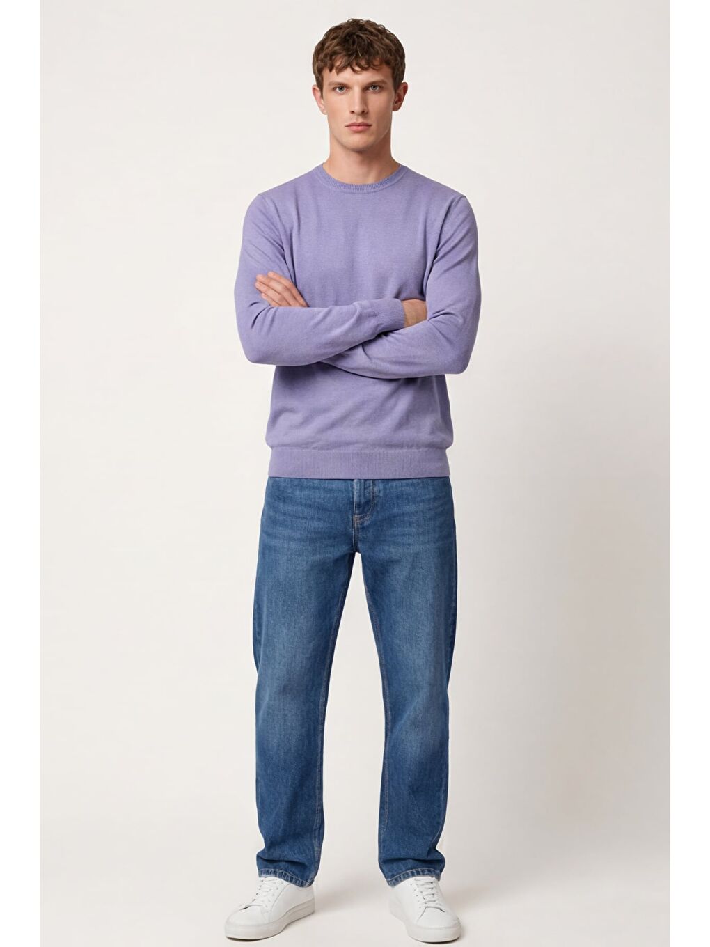 Erkek Lila Normal Kesim Regular Fit Yünlü Düz Triko Kazak-3