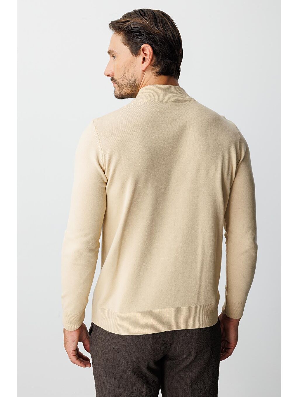 Bej Dar Kalıp Yarım Balıkçı Düz Uzun Kollu Triko-3