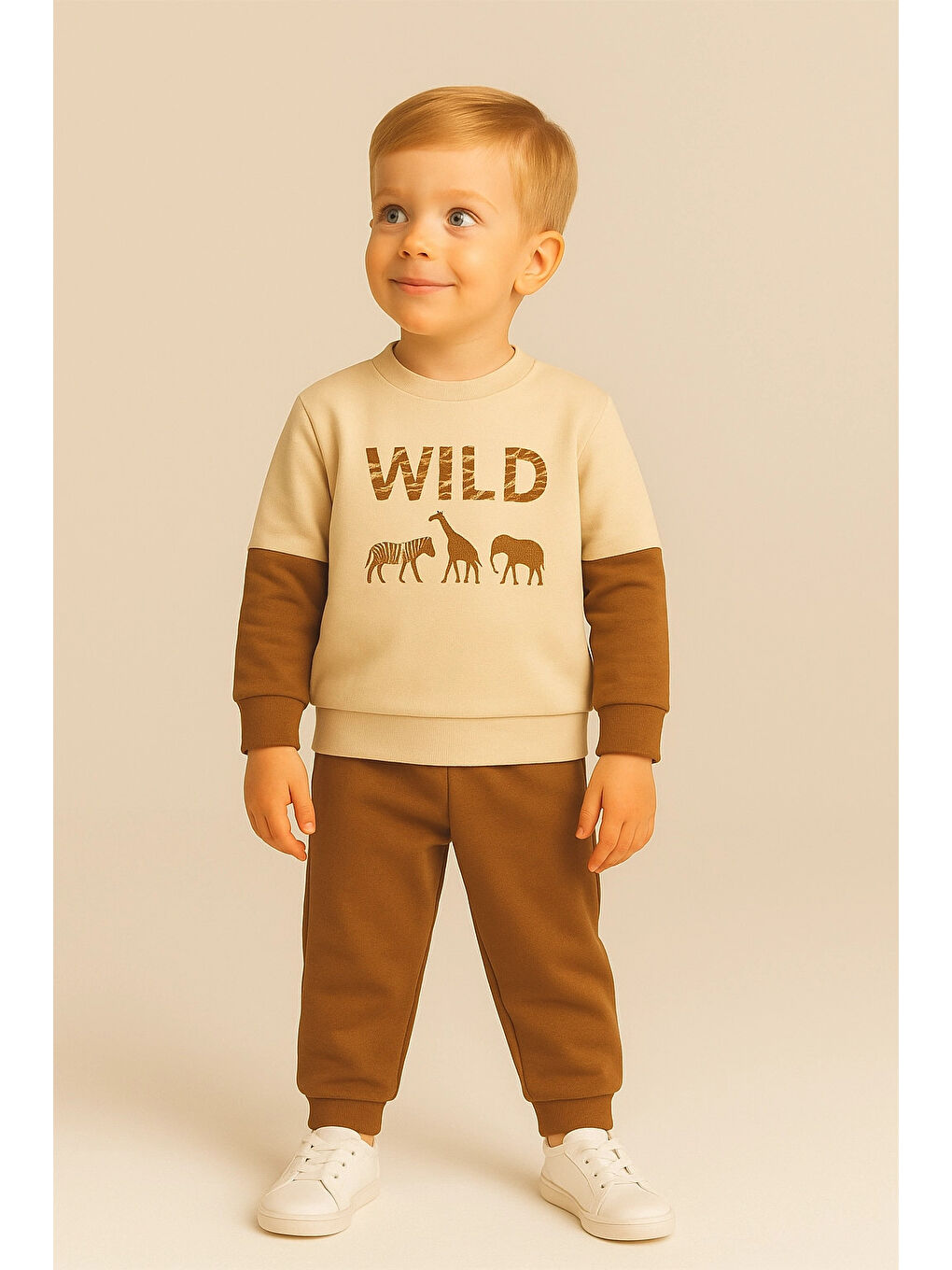 Kahverengi Wild Baskılı Parçalı Erkek Bebek Takım 20104-1