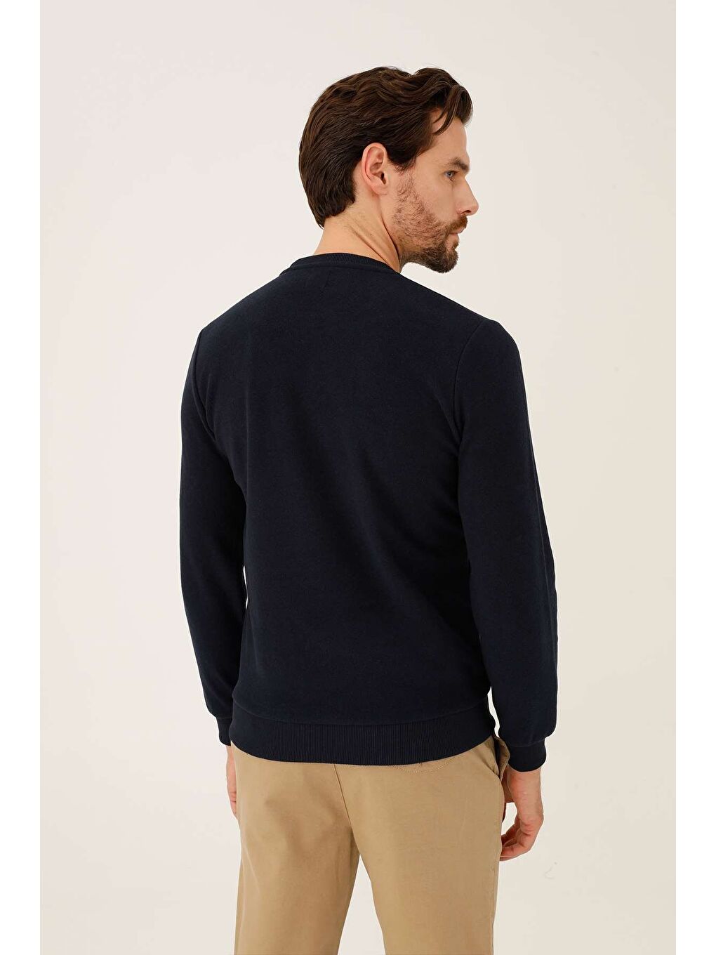 Lacivert Rahat Kalıp Bisiklet Yaka Düz Uzun Kollu Triko-1