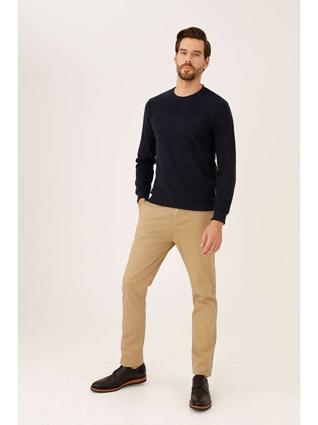 Lacivert Rahat Kalıp Bisiklet Yaka Düz Uzun Kollu Triko-2