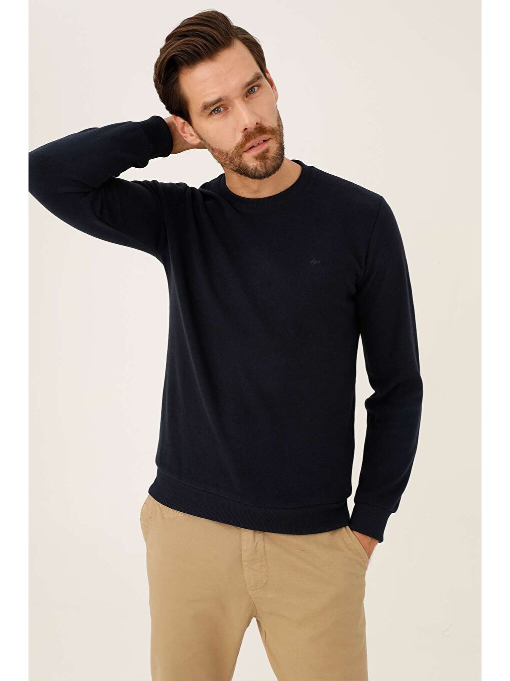 Lacivert Rahat Kalıp Bisiklet Yaka Düz Uzun Kollu Triko-3