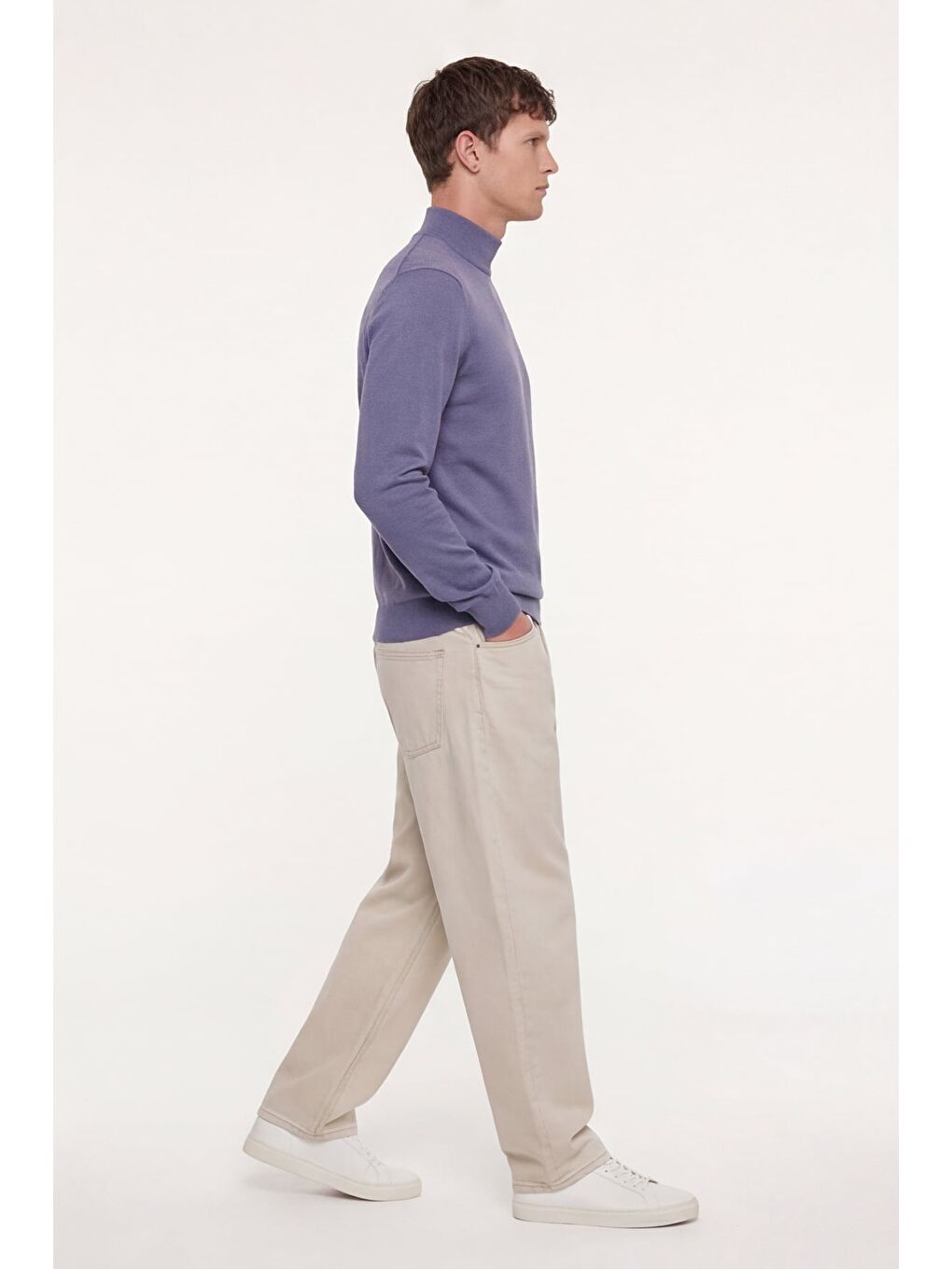 Erkek Lila Dar Kesim Slim Fit Yünlü Dokuma Düz Yarım Balıkçı Yaka Triko Kazak-2