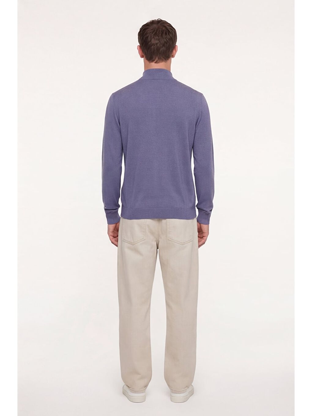 Erkek Lila Dar Kesim Slim Fit Yünlü Dokuma Düz Yarım Balıkçı Yaka Triko Kazak-3