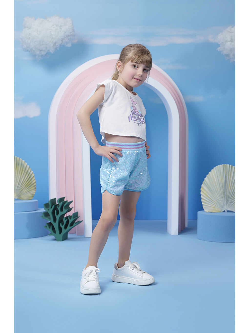 Mavi Kız Çocuk Payetli Şort-1