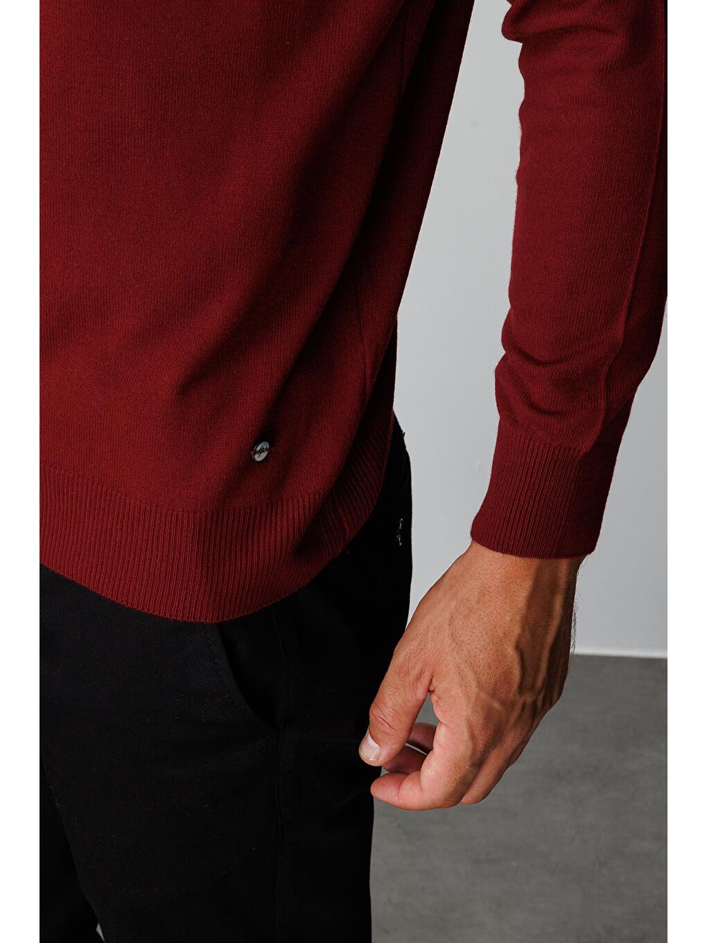 Bordo Dar Kalıp Yarım Balıkçı Düz Uzun Kollu Triko-2