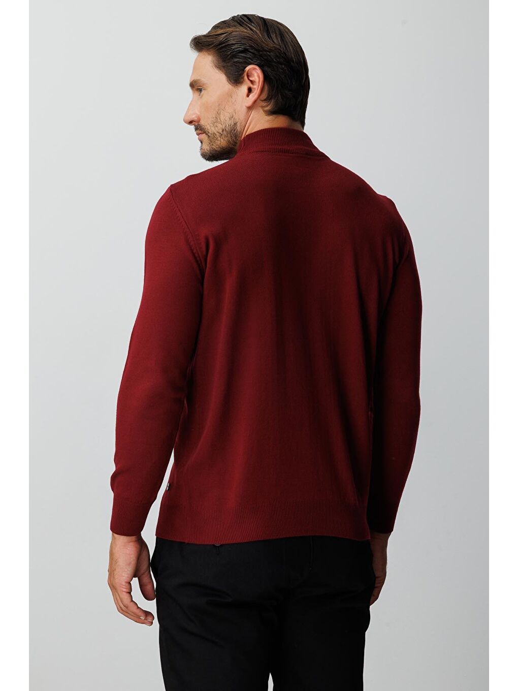 Bordo Dar Kalıp Yarım Balıkçı Düz Uzun Kollu Triko-3