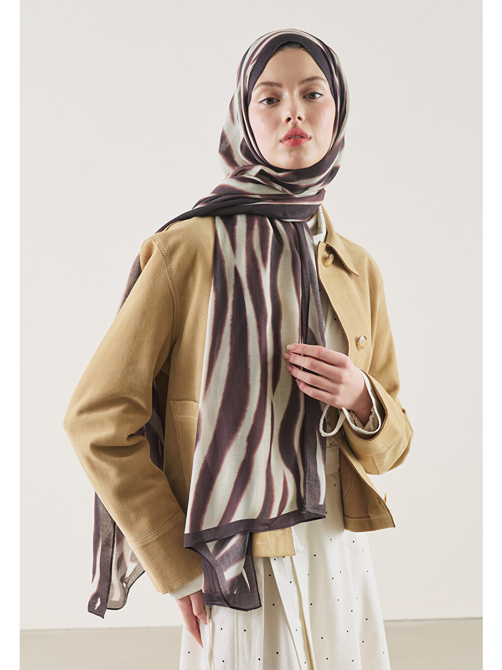 Bordo Zebra Desen Rami Şal-3