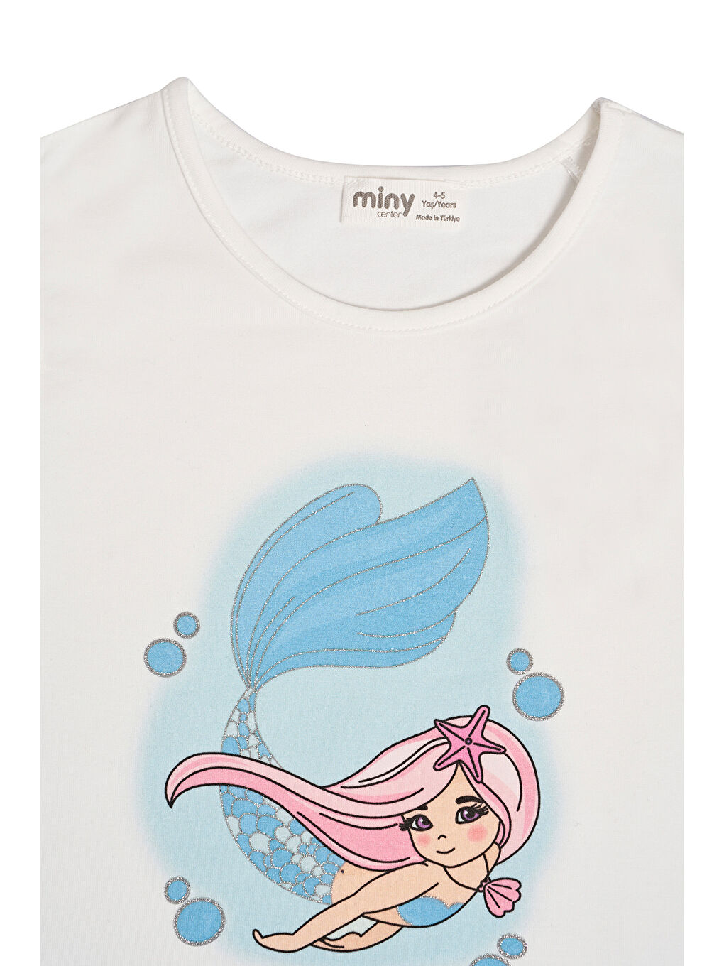 Beyaz Kız Çocuk Fırfır Kollu Baskılı Tshırt-3