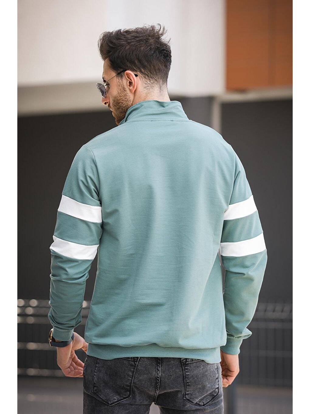 Yeşil Nepido Çift Renkli Yarım Fermuarlı Balıkçı Yaka Erkek Sweatshirt-2