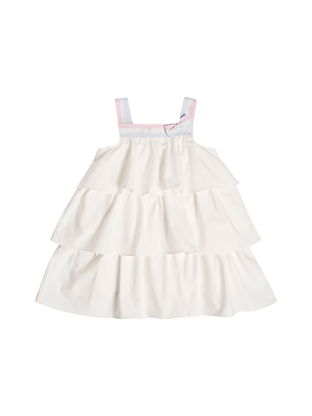 Beyaz Kız Çocuk Askılı Fiyonklu Elbise-1