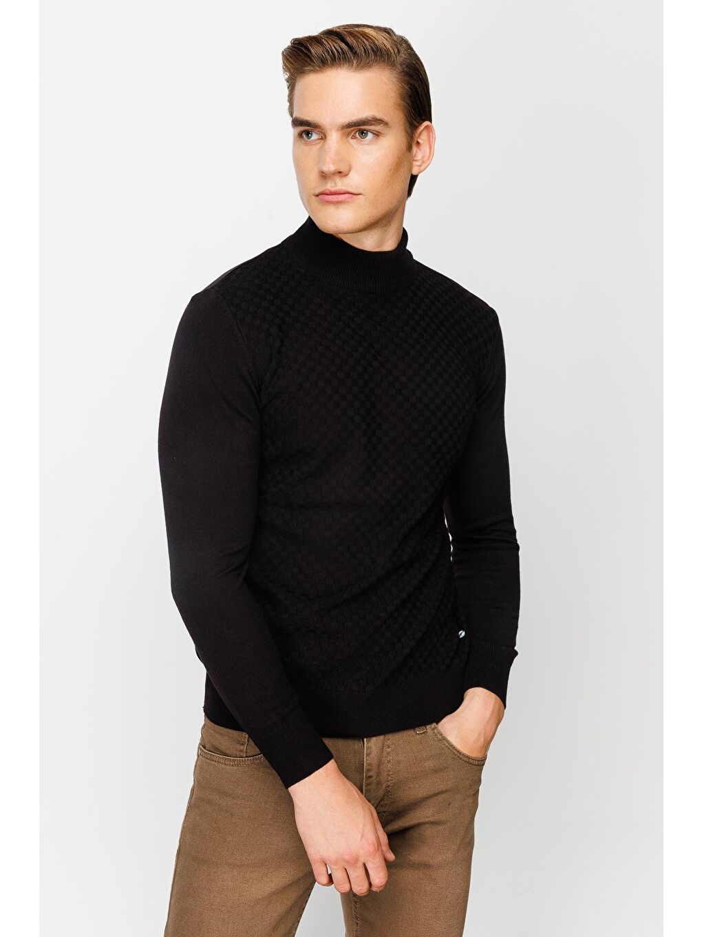 Siyah Dar Kalıp Yarım Balıkçı Düz Uzun Kollu Triko-3