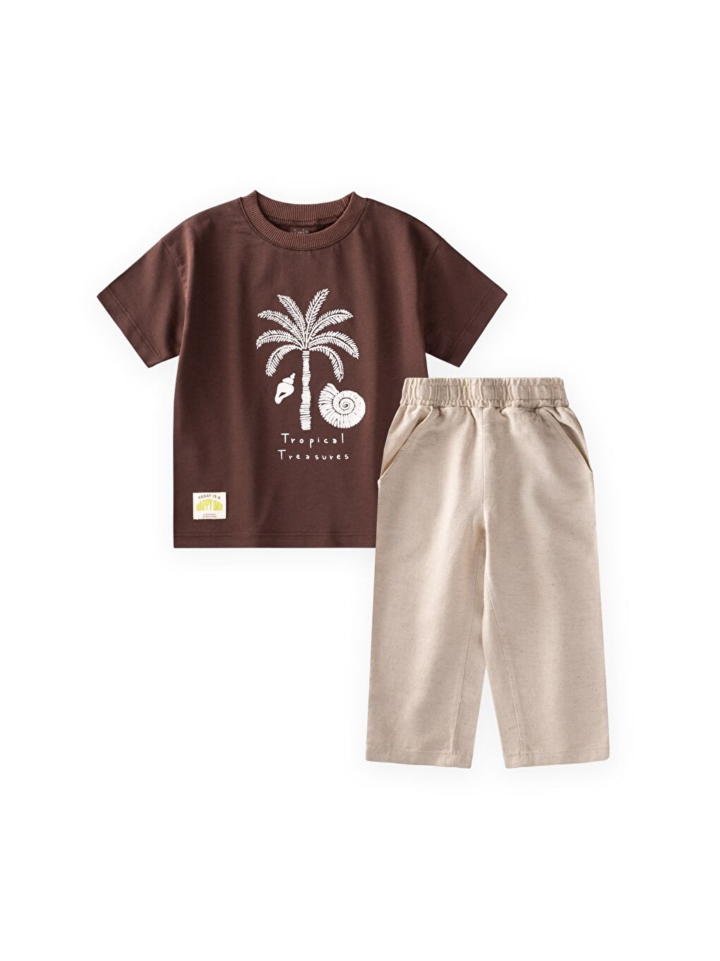 Keten Pantolon Takım 2-10 Yaş Kahverengi