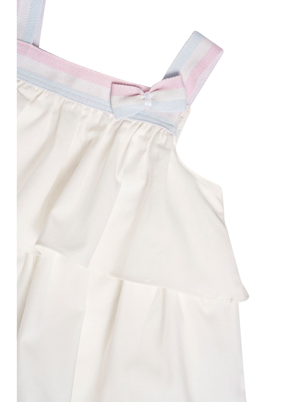 Beyaz Kız Çocuk Askılı Fiyonklu Elbise-2