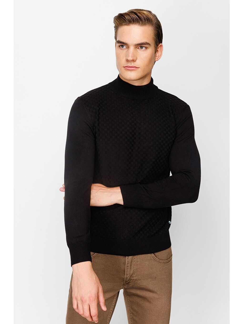 Siyah Dar Kalıp Yarım Balıkçı Düz Uzun Kollu Triko-4