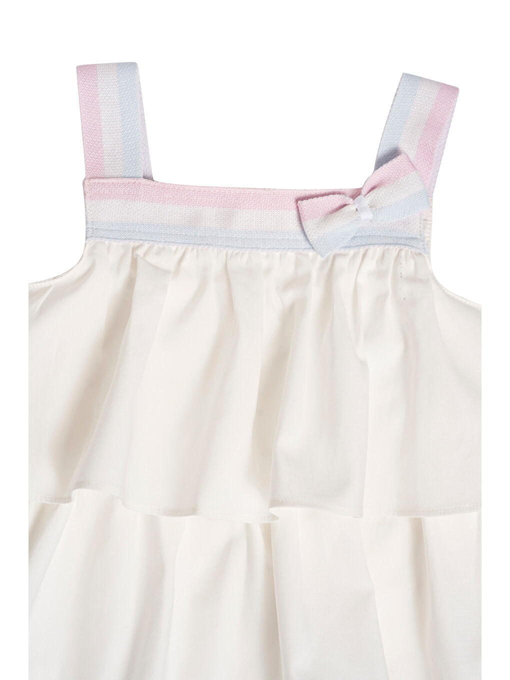 Beyaz Kız Çocuk Askılı Fiyonklu Elbise-3