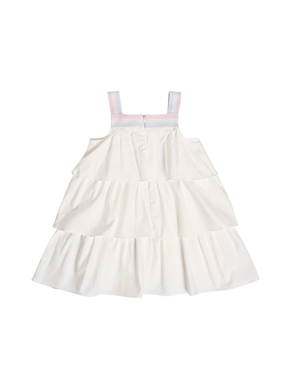 Beyaz Kız Çocuk Askılı Fiyonklu Elbise-4