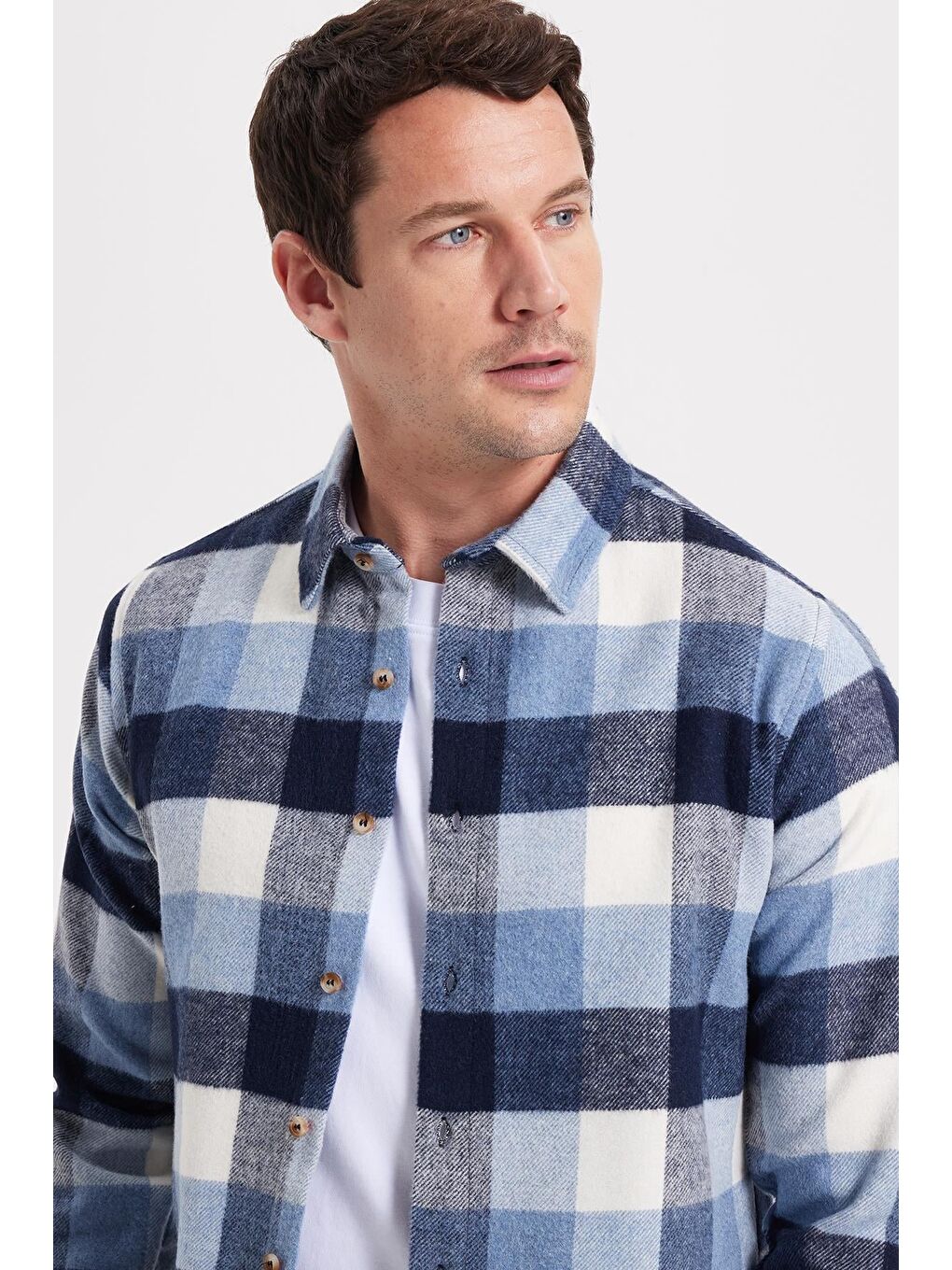 Mavi Erkek Slim Fit Dar Kesim Kareli Kışlık Oduncu Gömlek