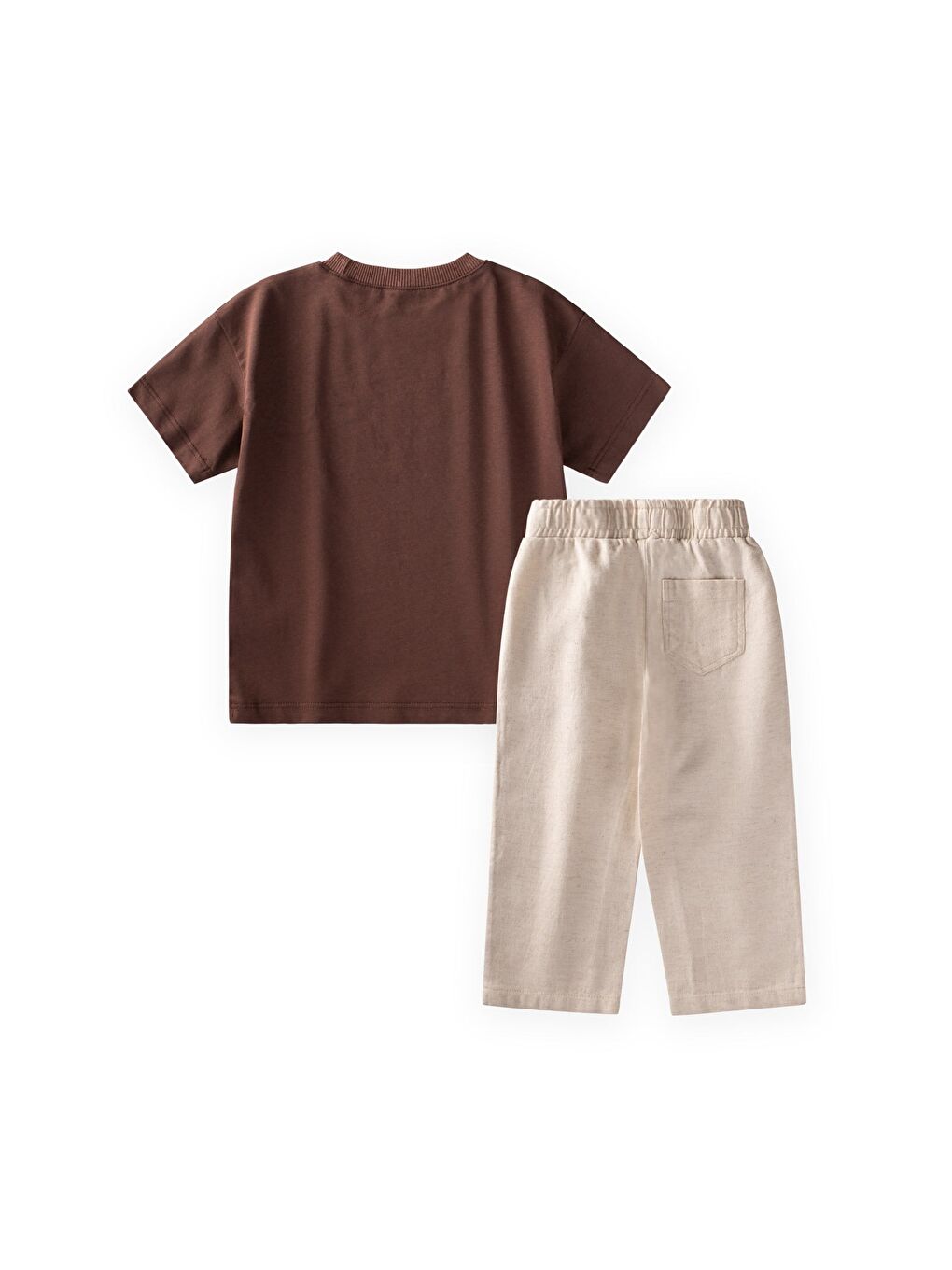 Keten Pantolon Takım 2-10 Yaş Kahverengi-1