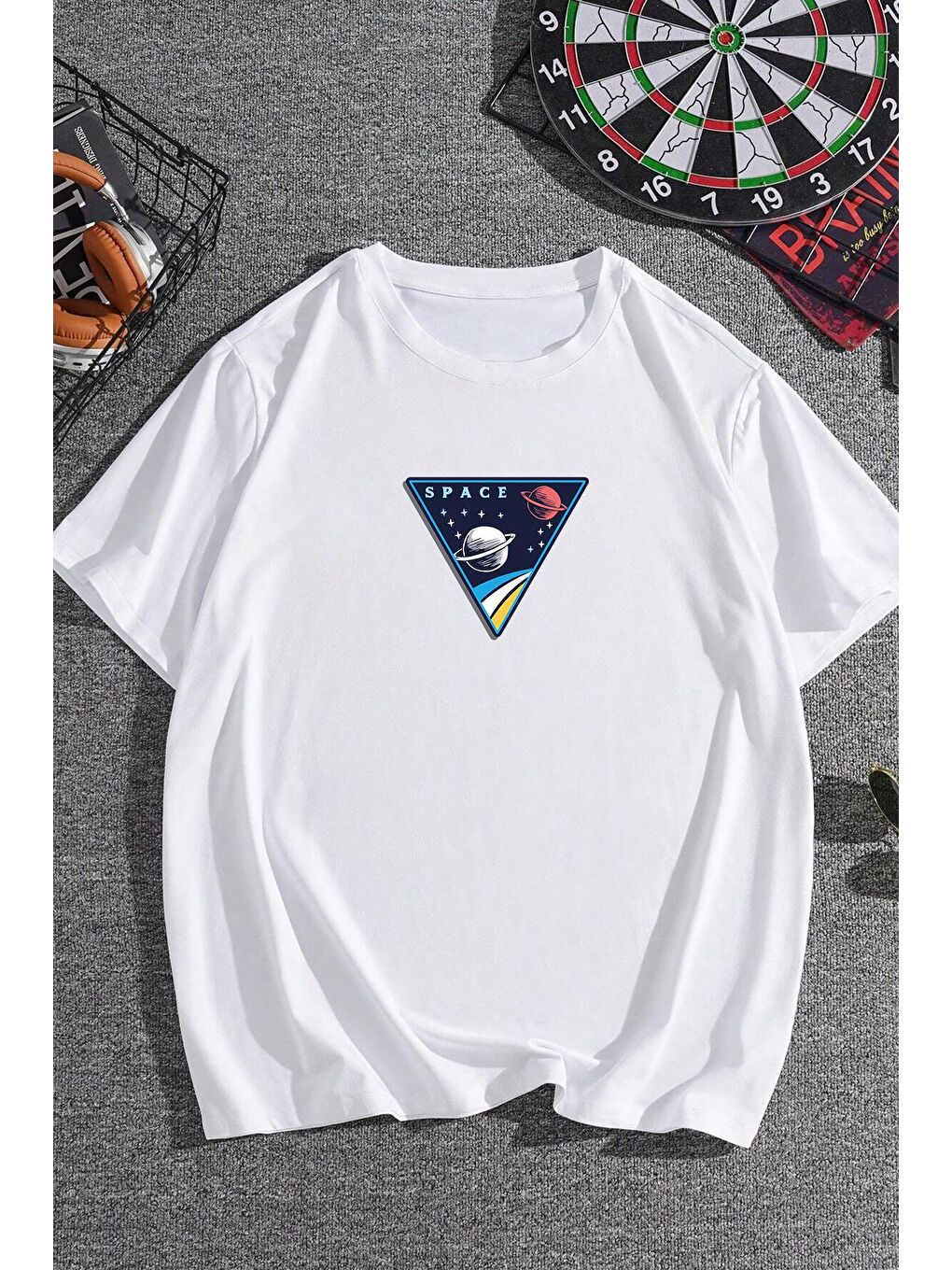 uyguntarz Beyaz Unisex Space Baskılı T-shirt