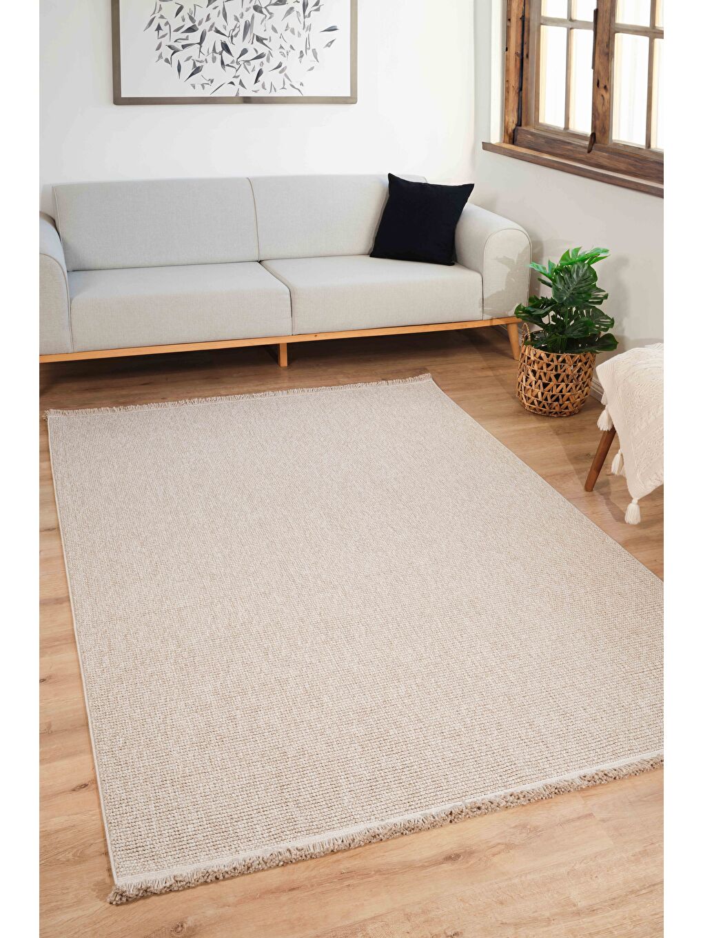 Loopy 5551 Bej Yumuşak Dokulu Bukle Modern Salon Mutfak Koridor Halısı Makine Halısı-160x230