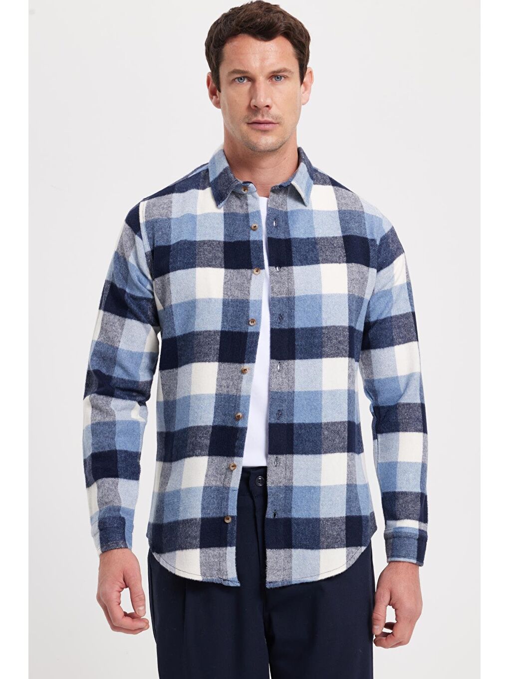 Mavi Erkek Slim Fit Dar Kesim Kareli Kışlık Oduncu Gömlek-2
