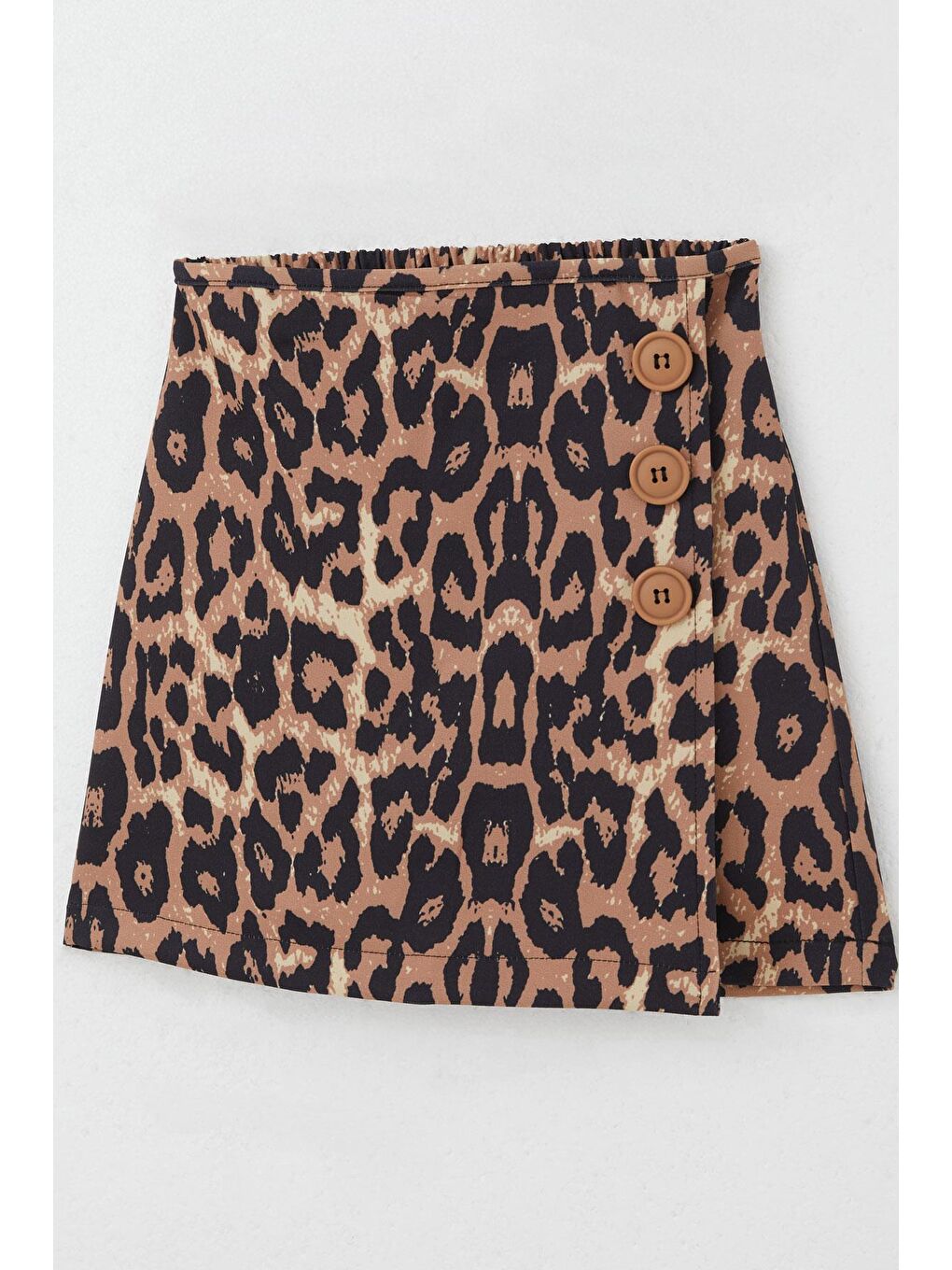 Kız Çocuk Şort Etek Leopar Desenli Düğme Aksesuarlı Kahverengi (10 Yaş)-2