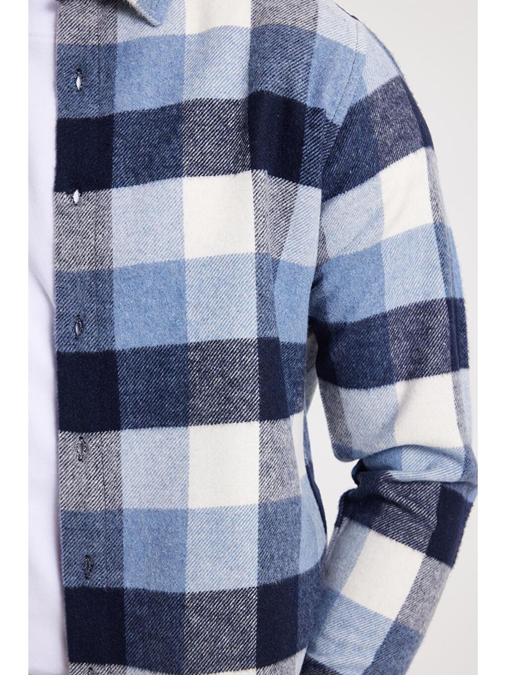 Mavi Erkek Slim Fit Dar Kesim Kareli Kışlık Oduncu Gömlek-3
