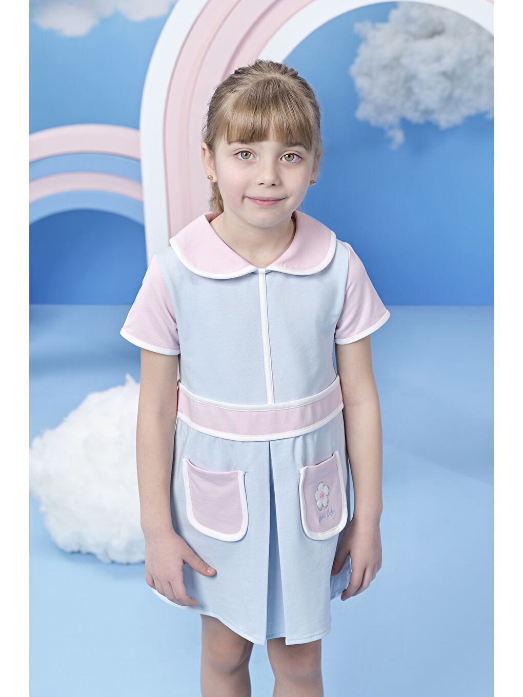 Karışık Kız Çocuk Bebe Yaka Kısa Kollu Örme Elbise-1