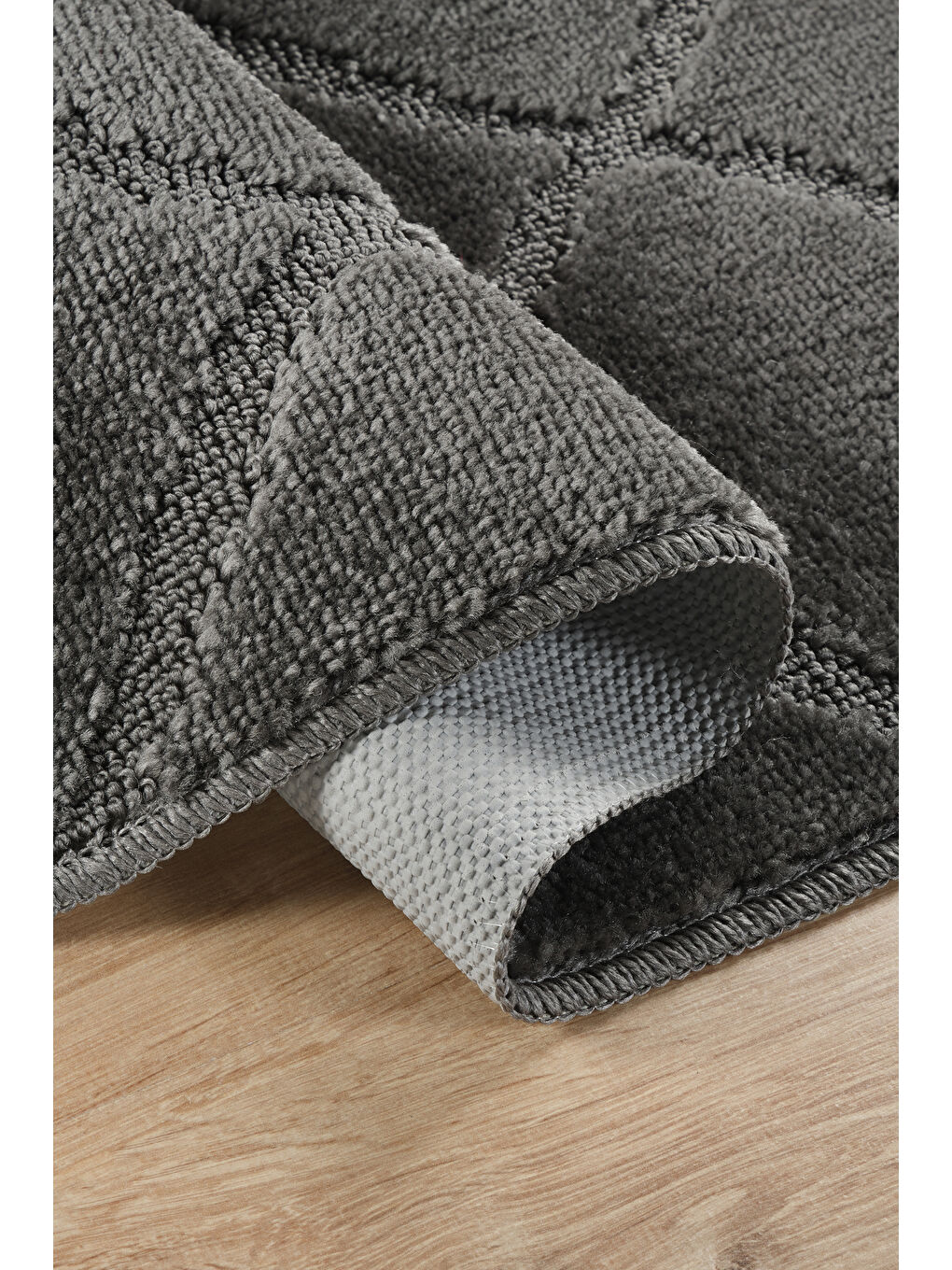 Doğal Kaymaz Taban Banyo Paspas Yumuşak Su Emici Yazılı Paspas Çizgili Set-Antrasit-2