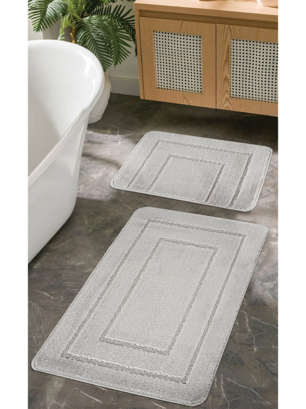 Doğal Kaymaz Taban Banyo Paspas Uzun Ömürlü Yumuşak Su Emici Yazılı Paspas Çerçeve Set-Gri