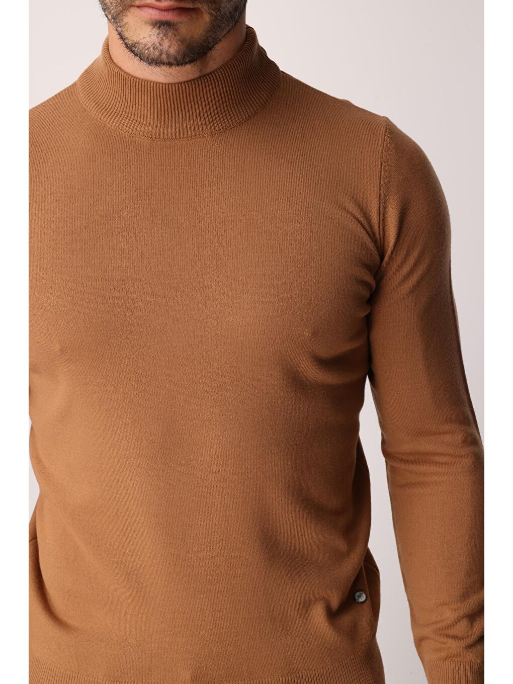 Kahverengi Açık Kahve Dar Kalıp Yarım Balıkçı Düz Uzun Kollu Triko-2