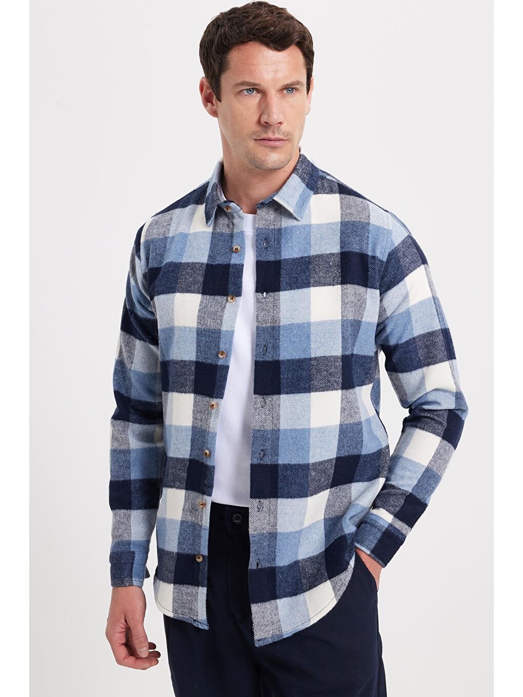 Mavi Erkek Slim Fit Dar Kesim Kareli Kışlık Oduncu Gömlek-6