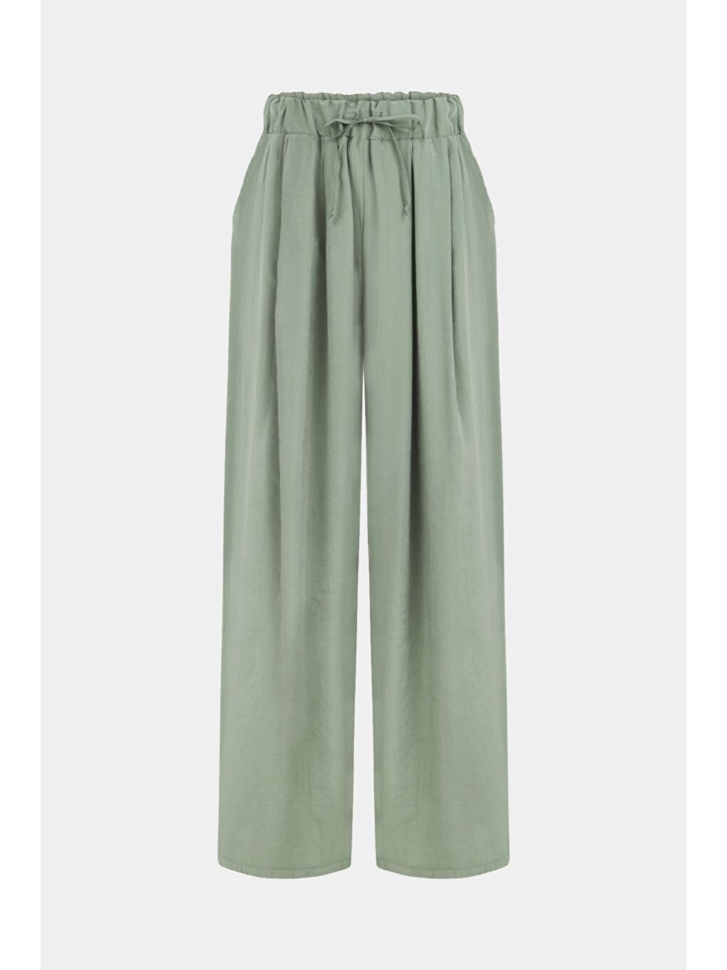 Yeşil Viskon Karışımlı Dökümlü Pantolon