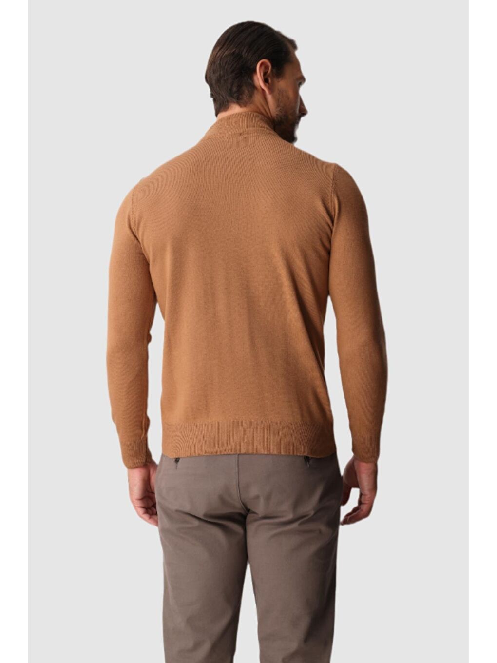 Kahverengi Açık Kahve Dar Kalıp Yarım Balıkçı Düz Uzun Kollu Triko-5