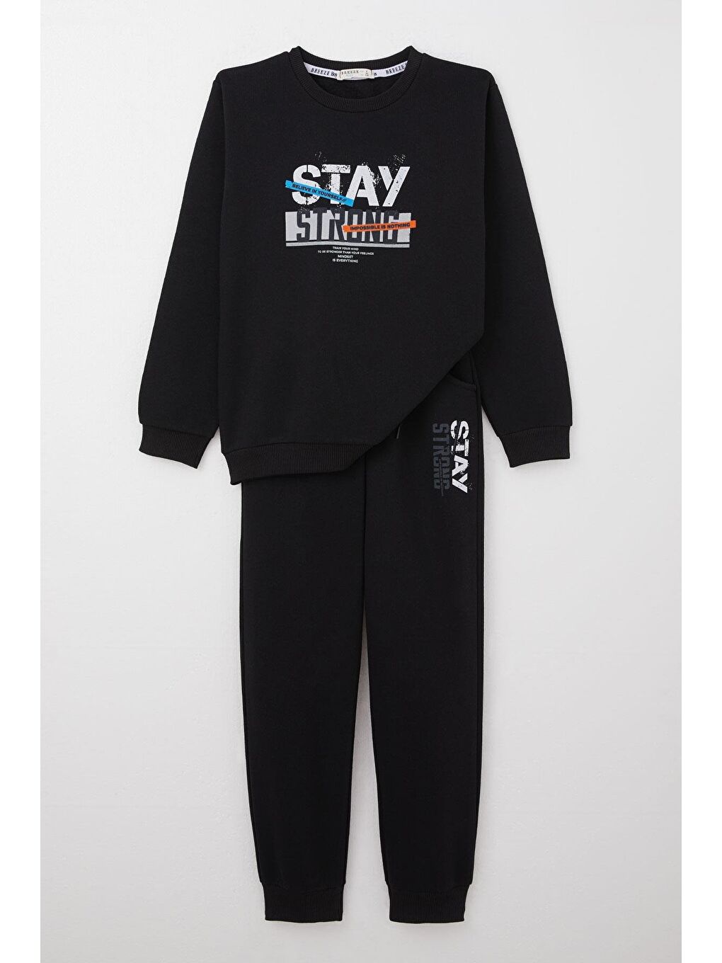 Erkek Çocuk Eşofman Takım Motivasyon Temalı Renkli Yazı Baskılı Siyah (4-6 Yaş)