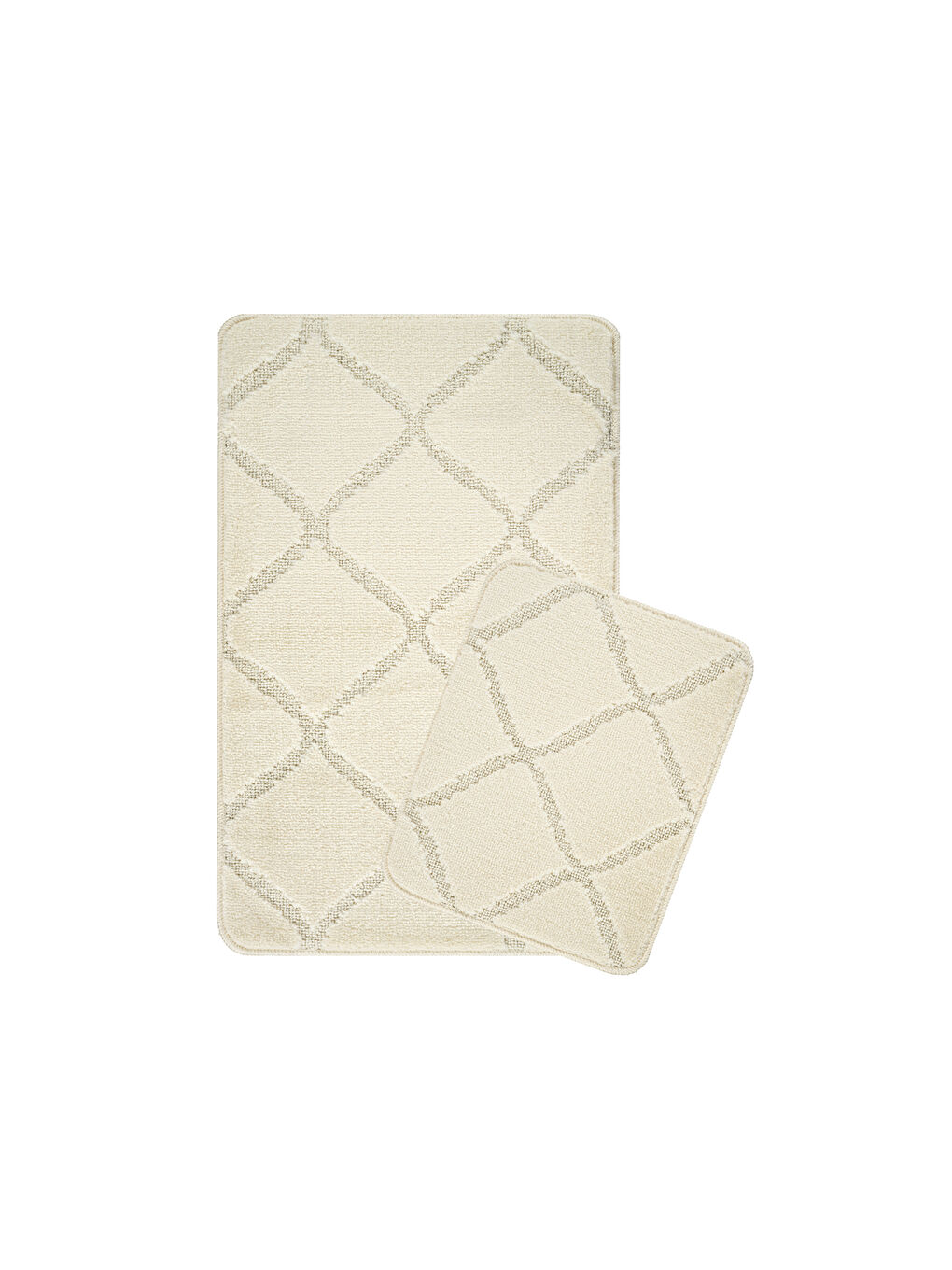 Ekru Doğal Kaymaz Taban Banyo Paspas Yumuşak Su Emici Yazılı Paspas Çizgili Set-Krem-1