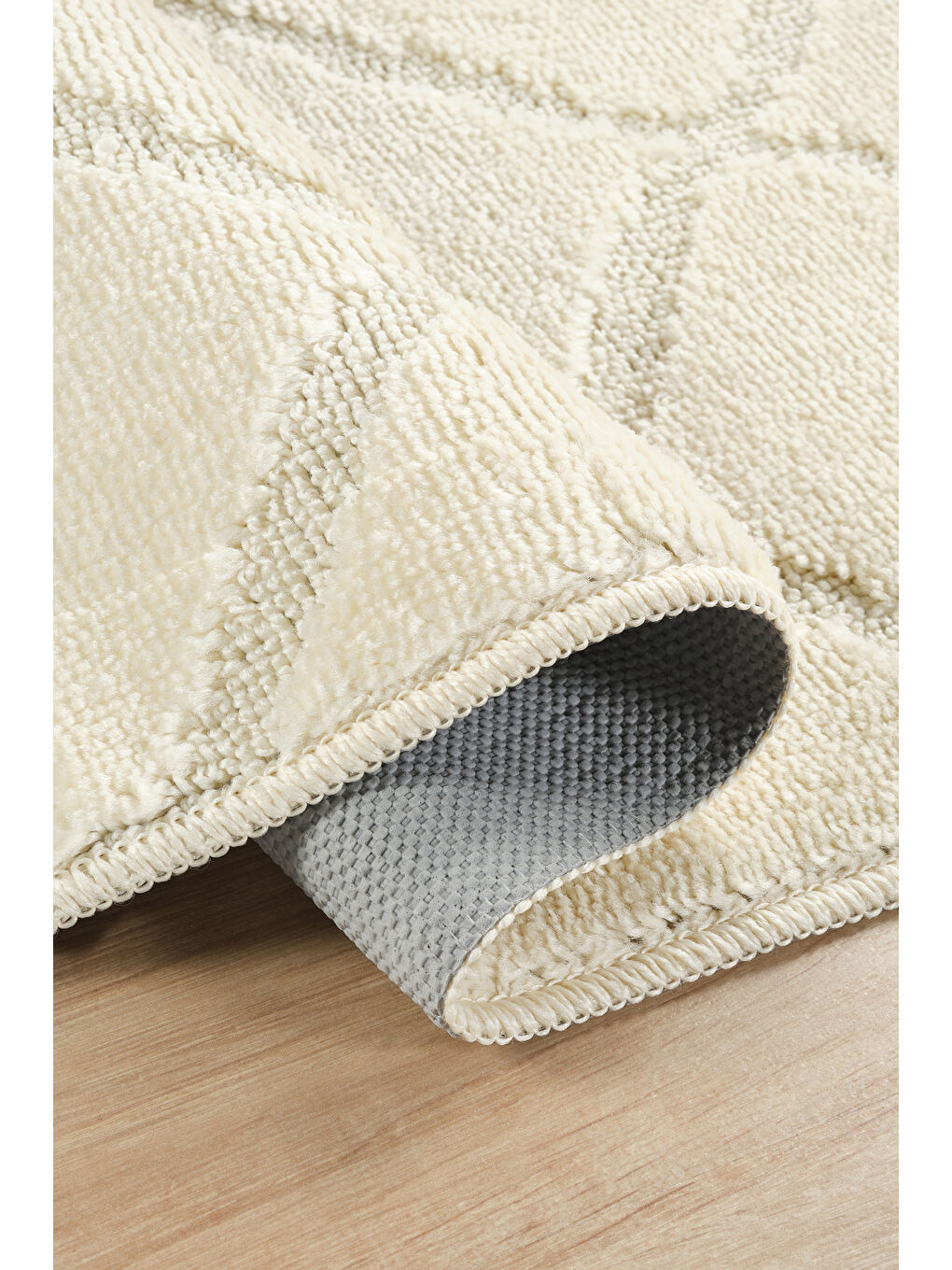 Ekru Doğal Kaymaz Taban Banyo Paspas Yumuşak Su Emici Yazılı Paspas Çizgili Set-Krem-2