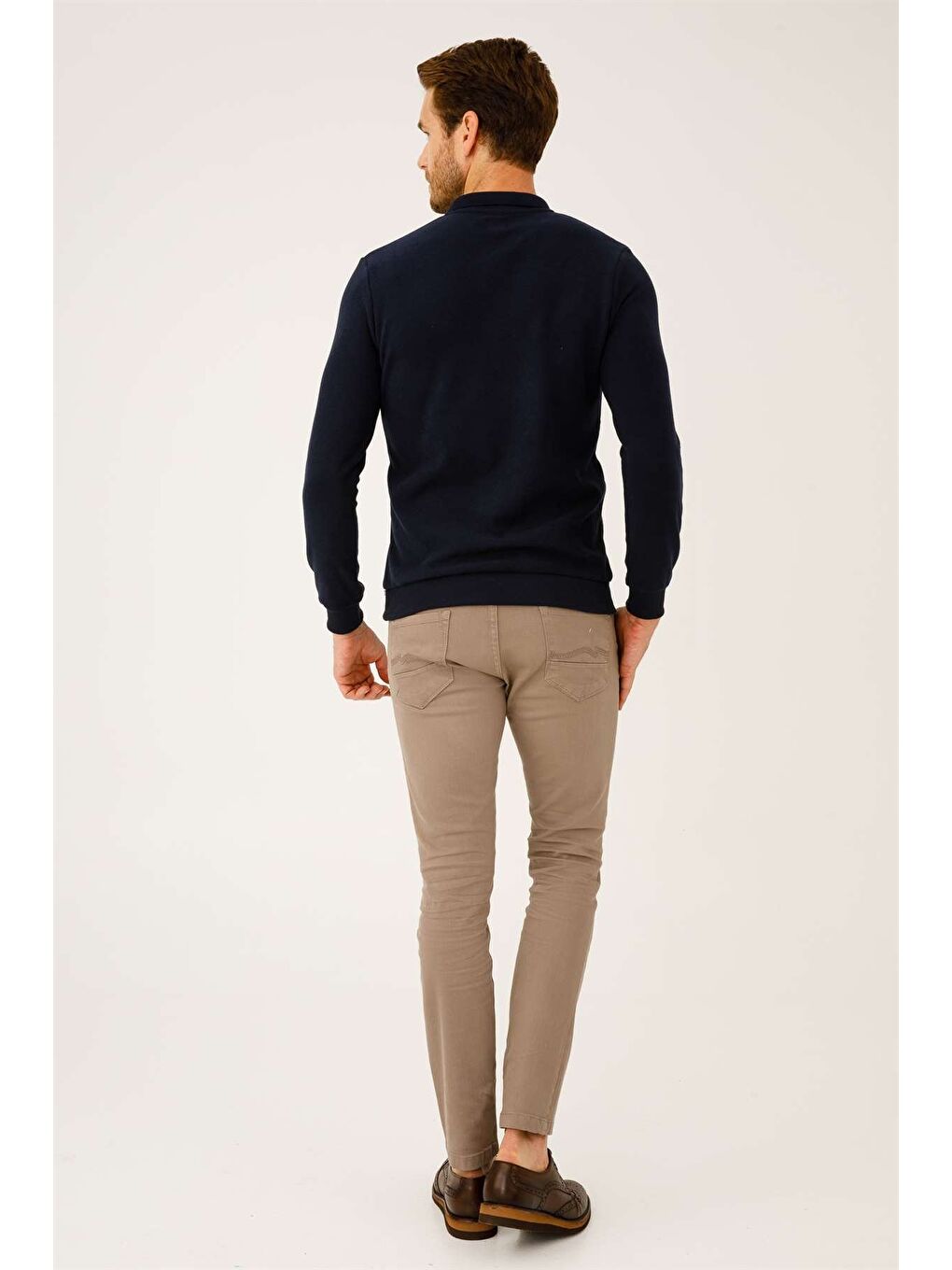 Lacivert Standart Fit Dar Kalıp Polo Yaka Düz Uzun Kollu Triko-1