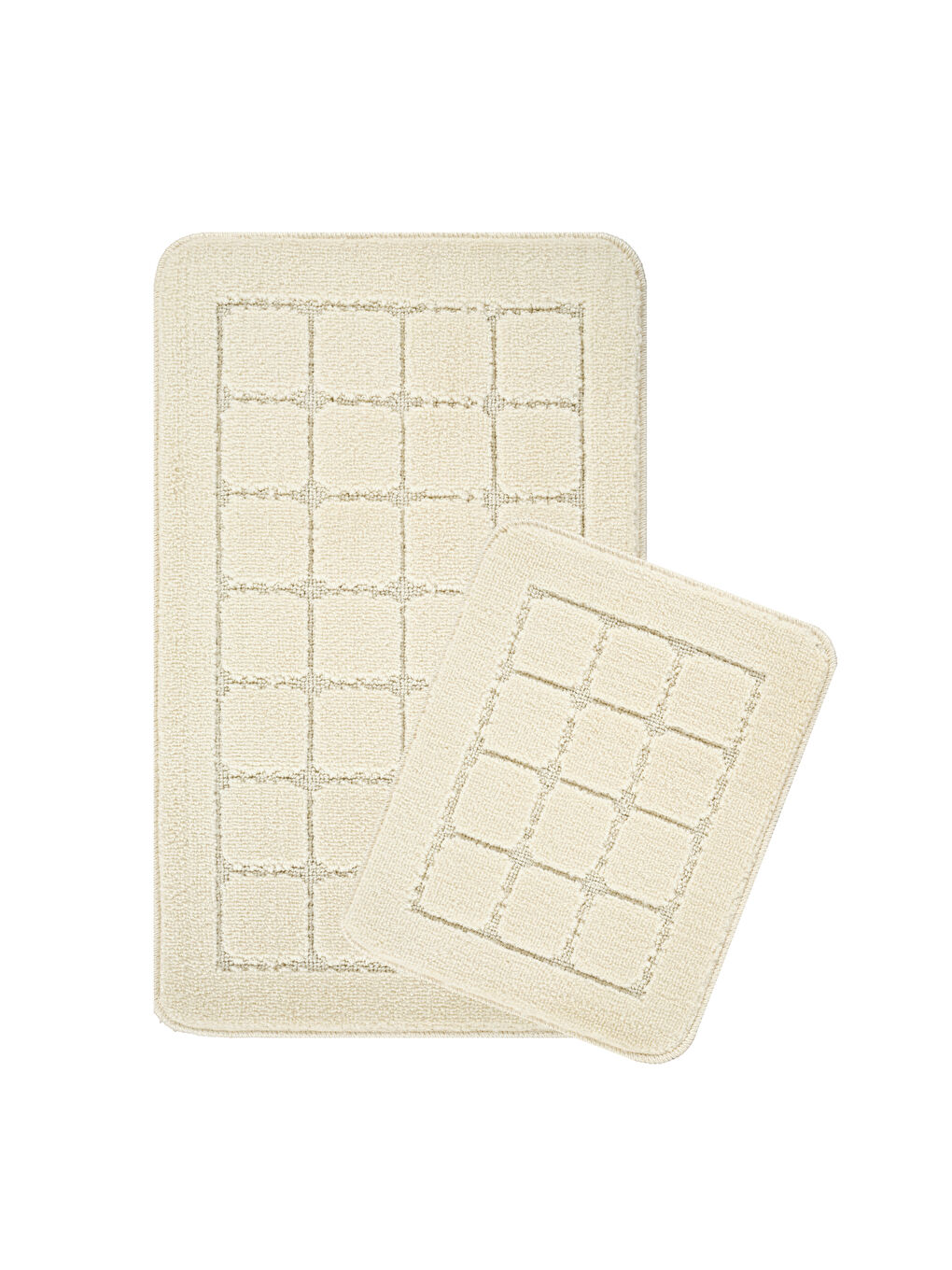 Ekru Doğal Kaymaz Taban Banyo Paspas Uzun Ömürlü Yumuşak Su Emici Yazılı Paspas Kareli Set-Krem-1