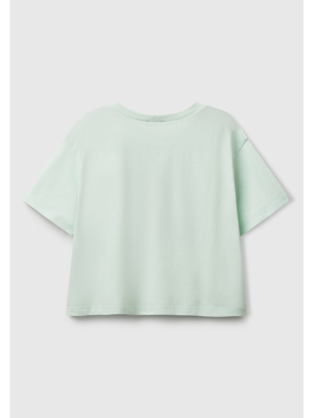 Turkuaz Kız Çocuk Su Yeşili Parlak Baskılı Bisiklet Yaka T-Shirt-1