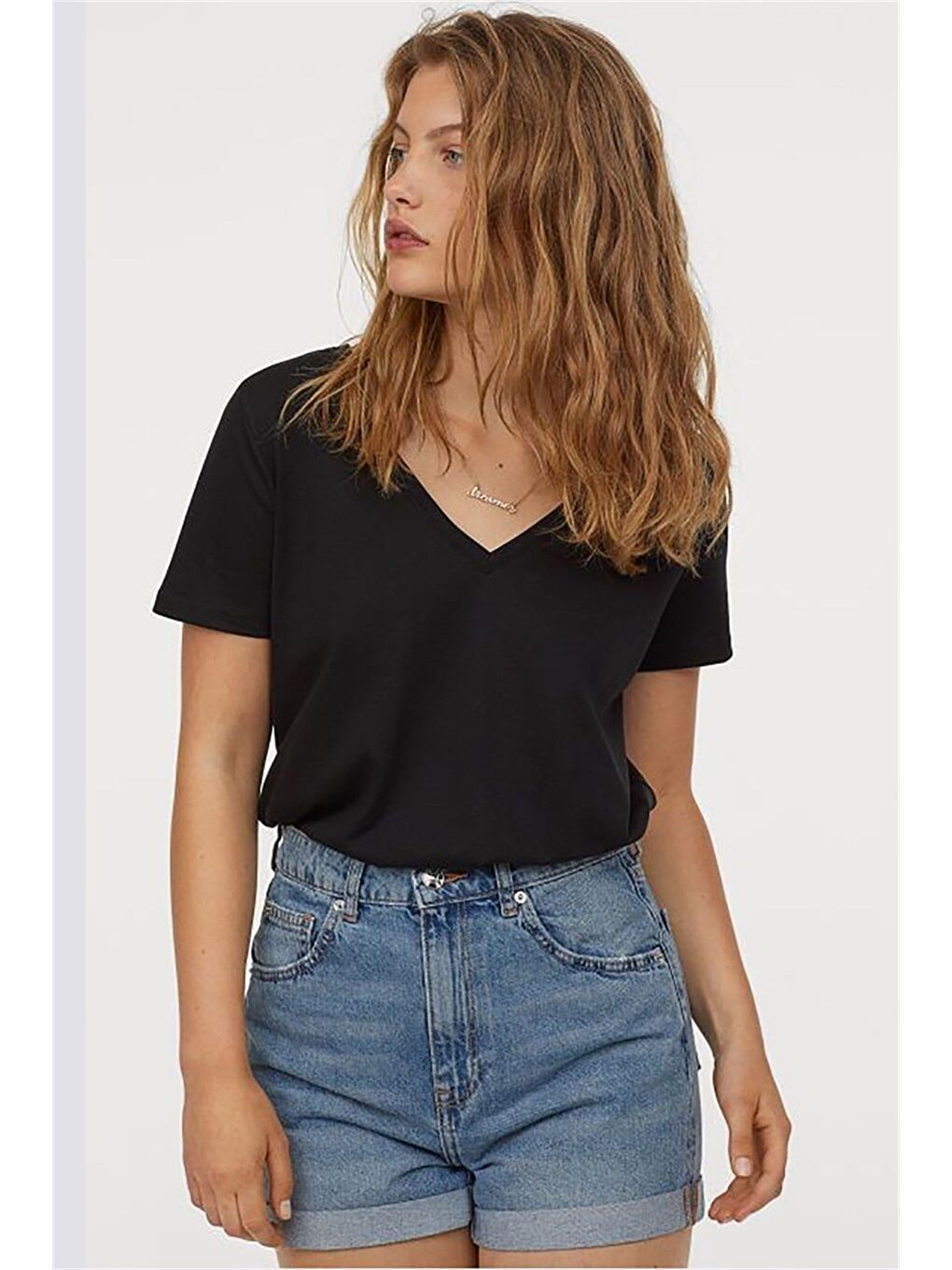 Siyah V Yaka Salaş Kadın Tişört Mg310