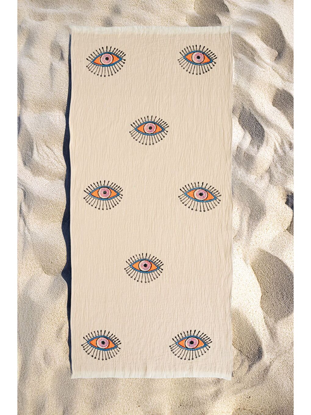 Ekru Organik %100 Pamuk Müslin Peştemal - Göz-1