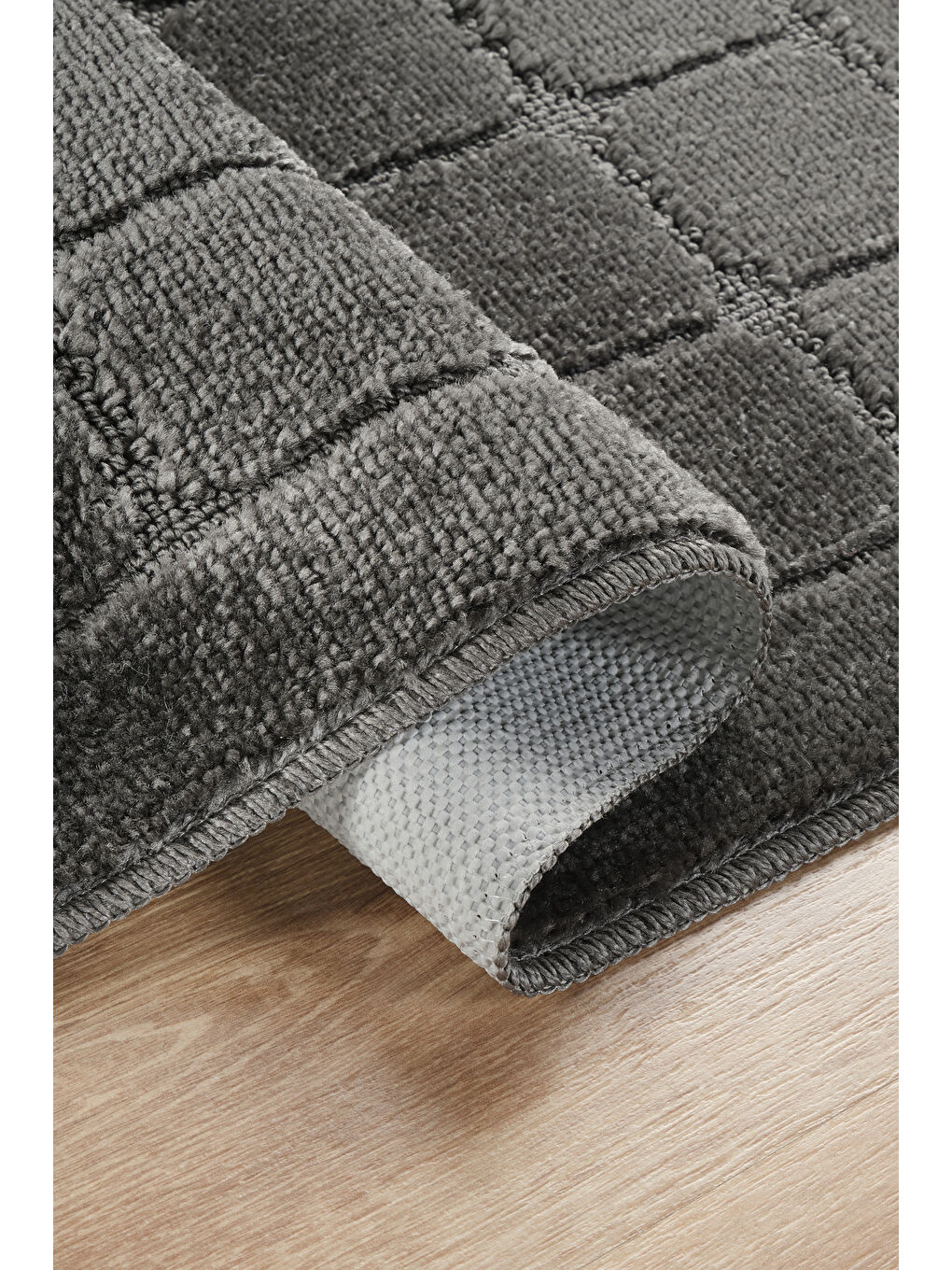 Doğal Kaymaz Taban Banyo Paspas Uzun Ömürlü Yumuşak Su Emici Yazılı Paspas Kareli Set-Antrasit-2