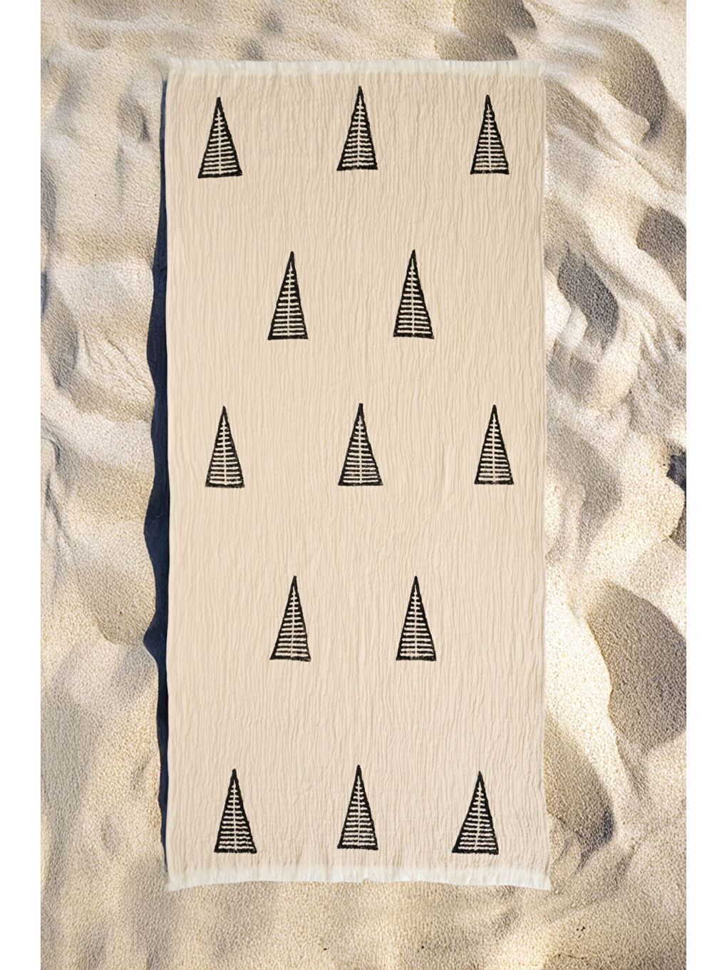 Ekru Organik %100 Pamuk Müslin Peştemal - Piramit-1