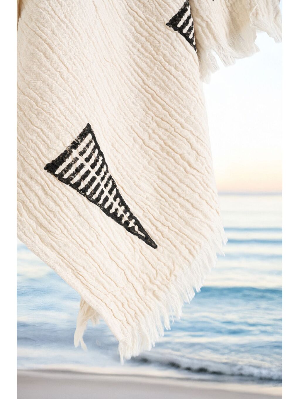 Ekru Organik %100 Pamuk Müslin Peştemal - Piramit-2