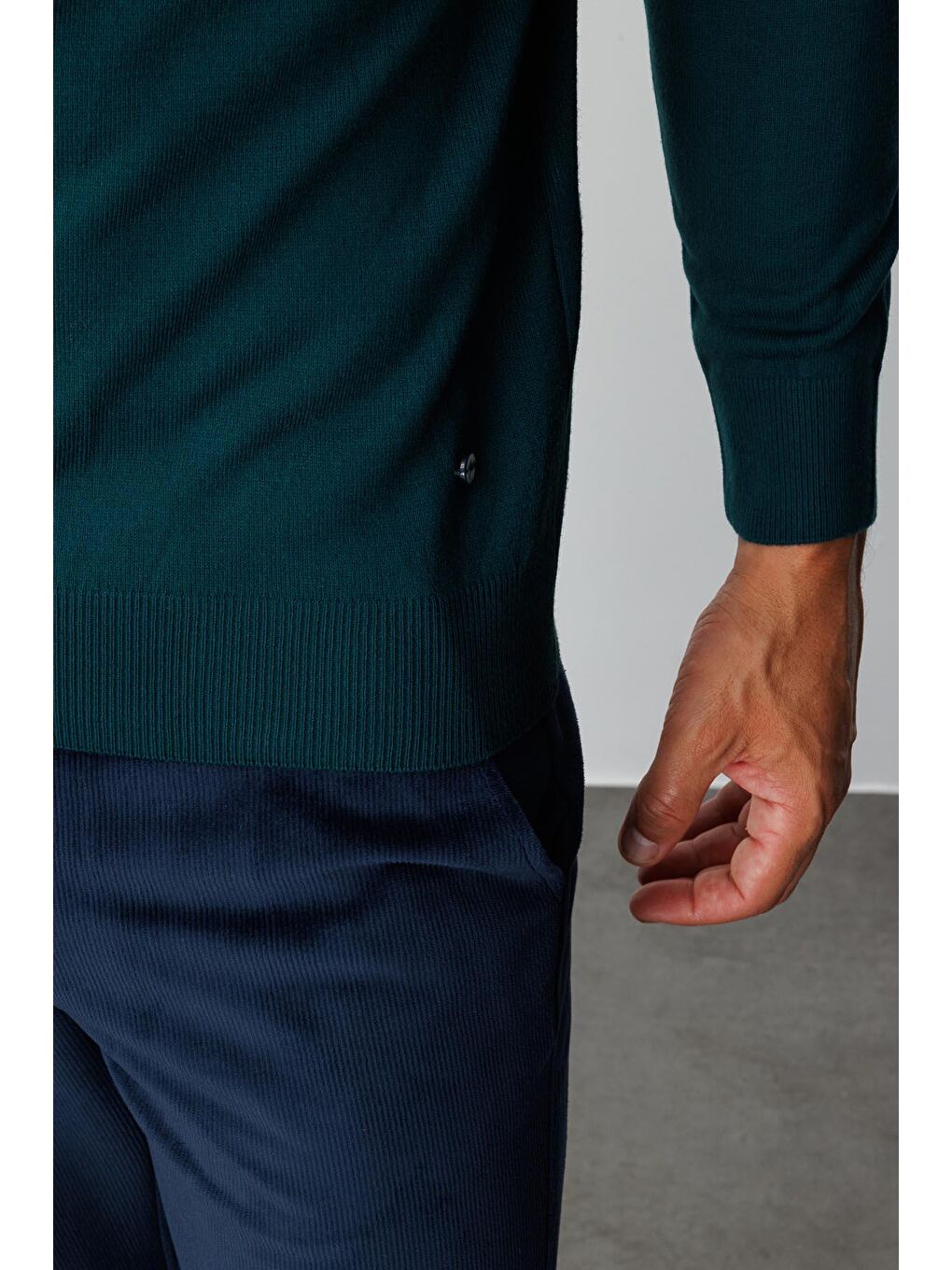 Yeşil Petrol Dar Kalıp Yarım Balıkçı Düz Uzun Kollu Triko-3